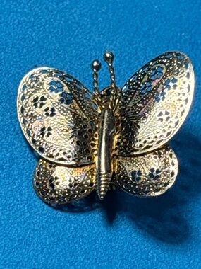 Gold Tone Filigree Butterfly Brooch - Delicate Cutout Design